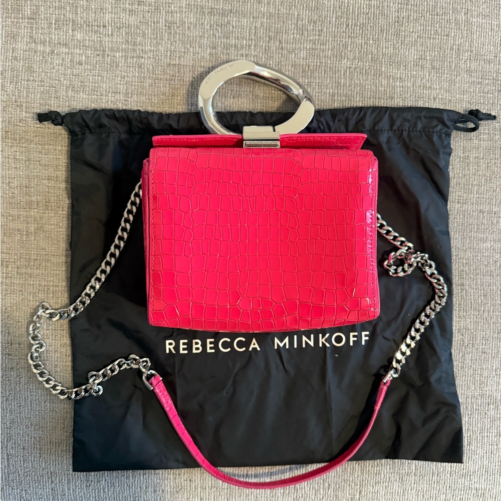 Rebecca Minkoff Fuchsia Croc-Embossed Crossbody Bag